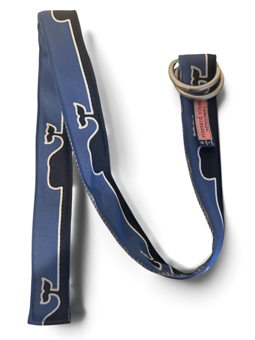 Vineyard Vines Blue Boys Whale Web D-Ring Belt Medium Nautical Preppy